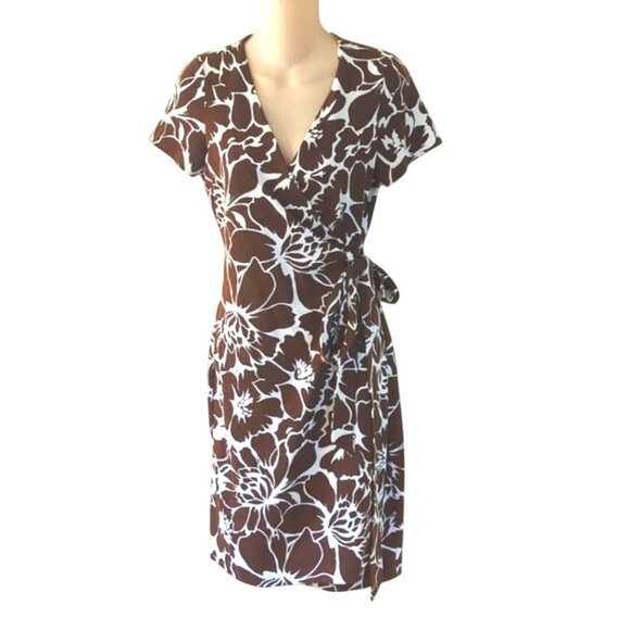 Diane Von Furstenberg Julian Two Chocolate Floral Wrap Dress 4 - Picture 1 of 16